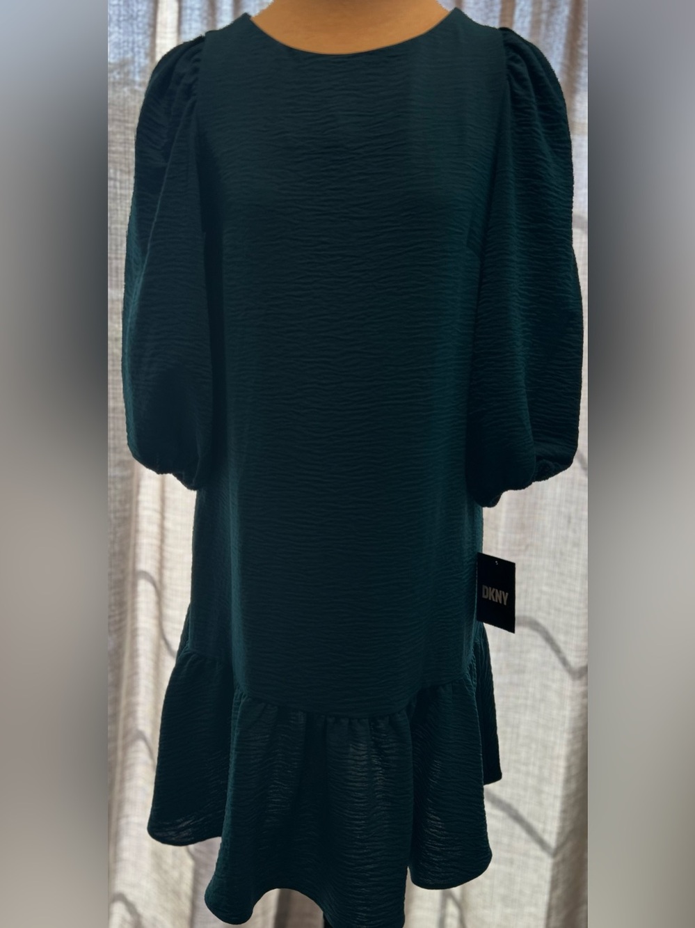 DKNY Dark Teal Puff-Sleeve Tunic Top